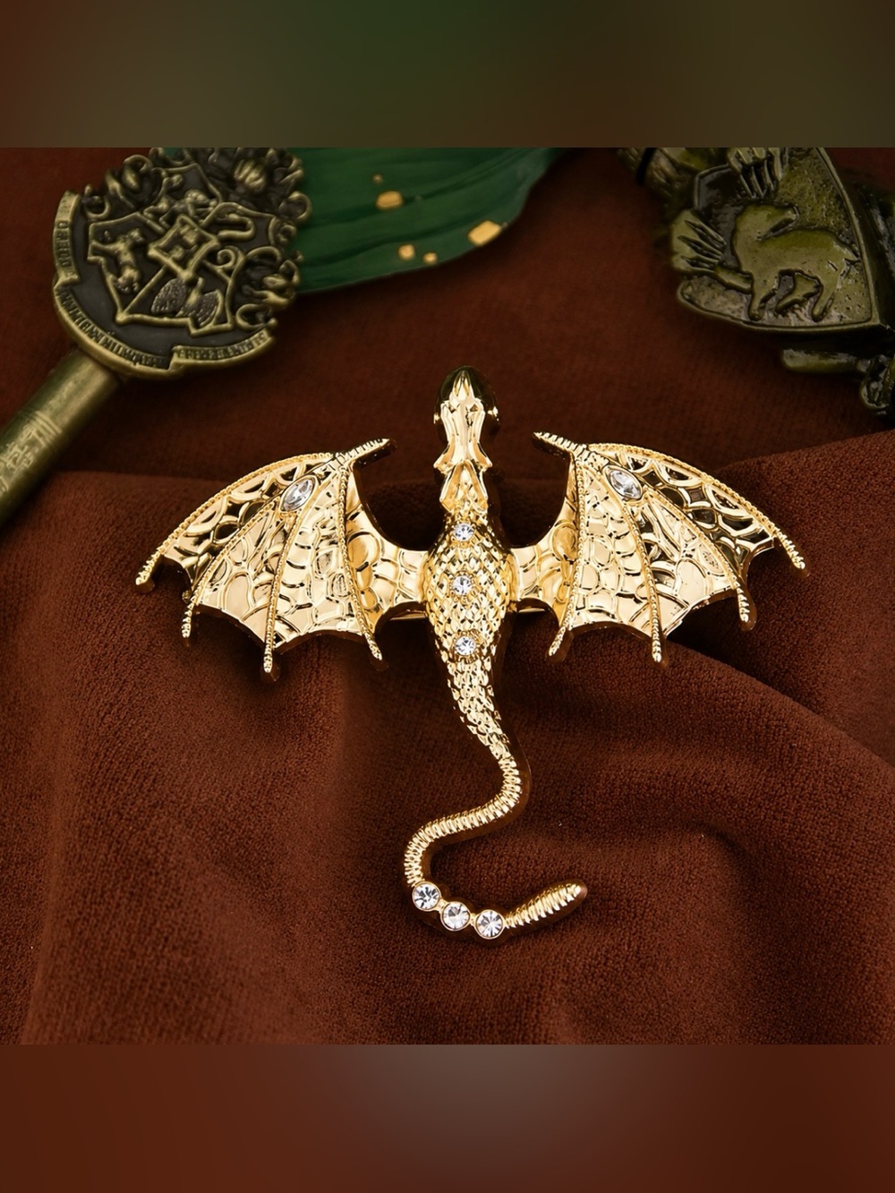 Dragon Fantasy Brooch Flying Dragon Modern New Gold Tone